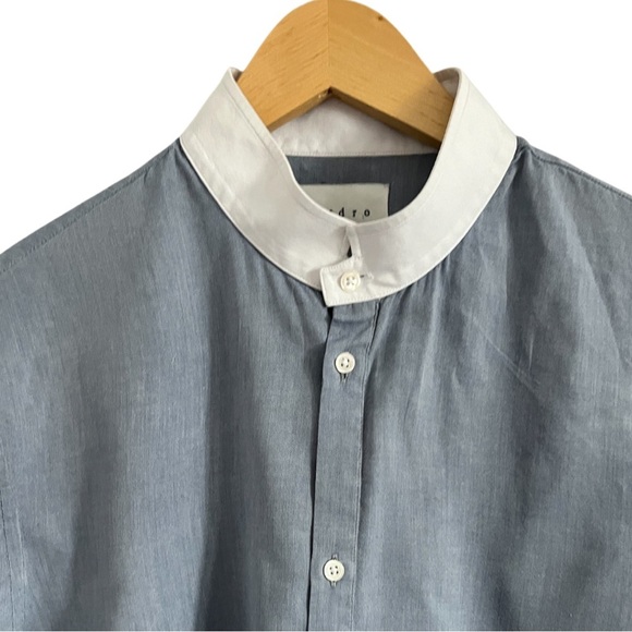 Sandro Paris Men’s XL Blue & White Mandarin Collar Shirt - Picture 3 of 3